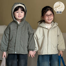 將圖片載入圖庫檢視器 DM250637SE-冬季加絨燈芯絨連帽保暖棉服外套
