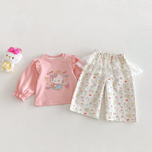 Load image into Gallery viewer, ZCK6077LS-春季貓咪印花蕾絲花邊長褲
