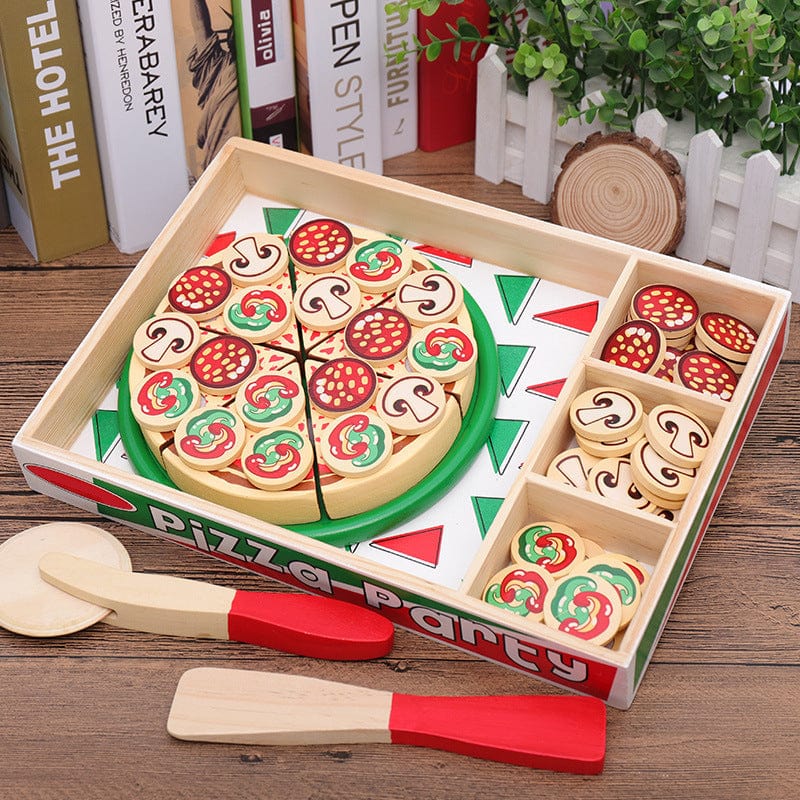 50103AC-Children's educational toys play house wooden kitchen simulation food pizza cutting fun 