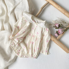 Load image into Gallery viewer, Y9410LS-Autumn A-type pure cotton pink bow print round neck bodysuit 
