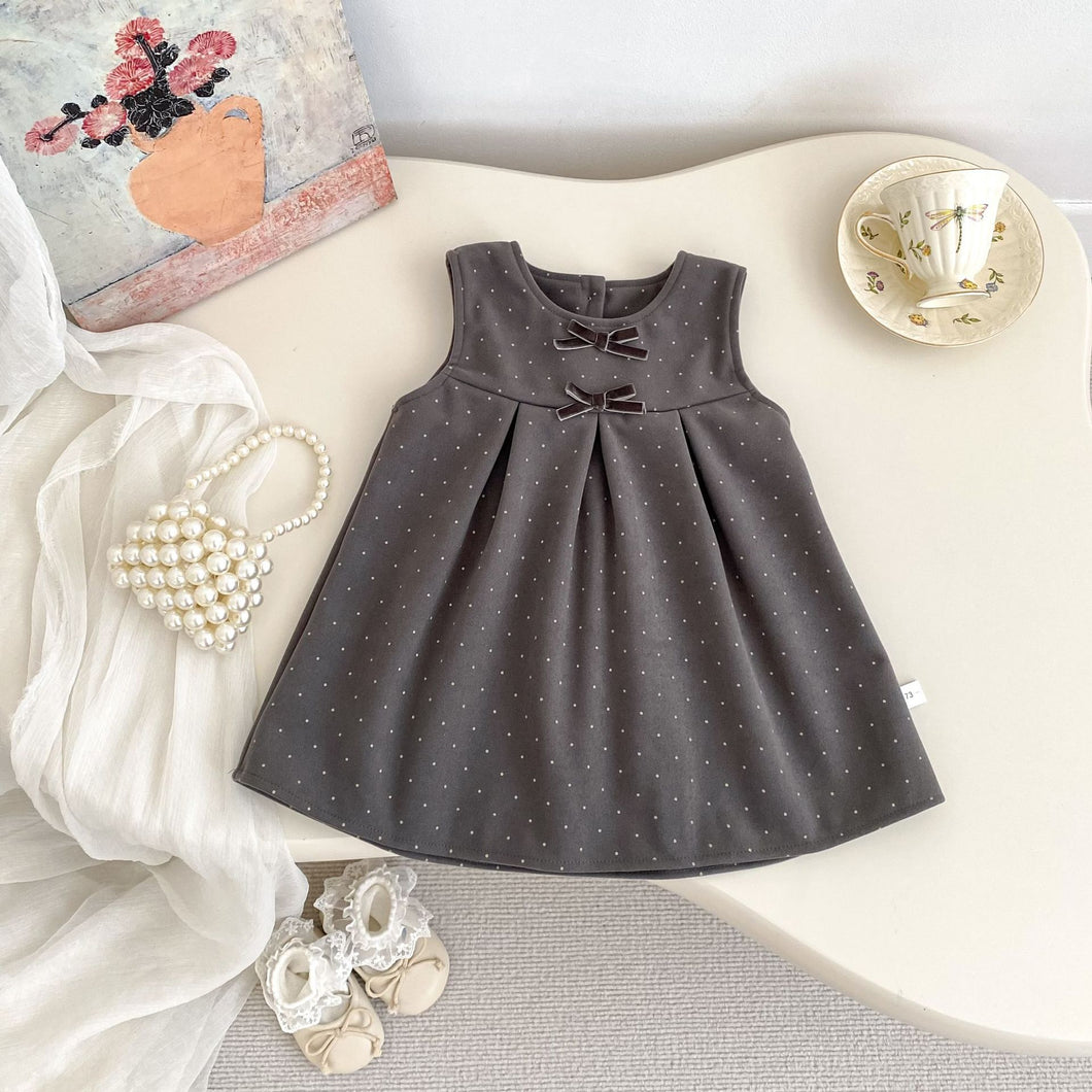 H10659LS-冬季波點加絨背心裙&刷絨上衣