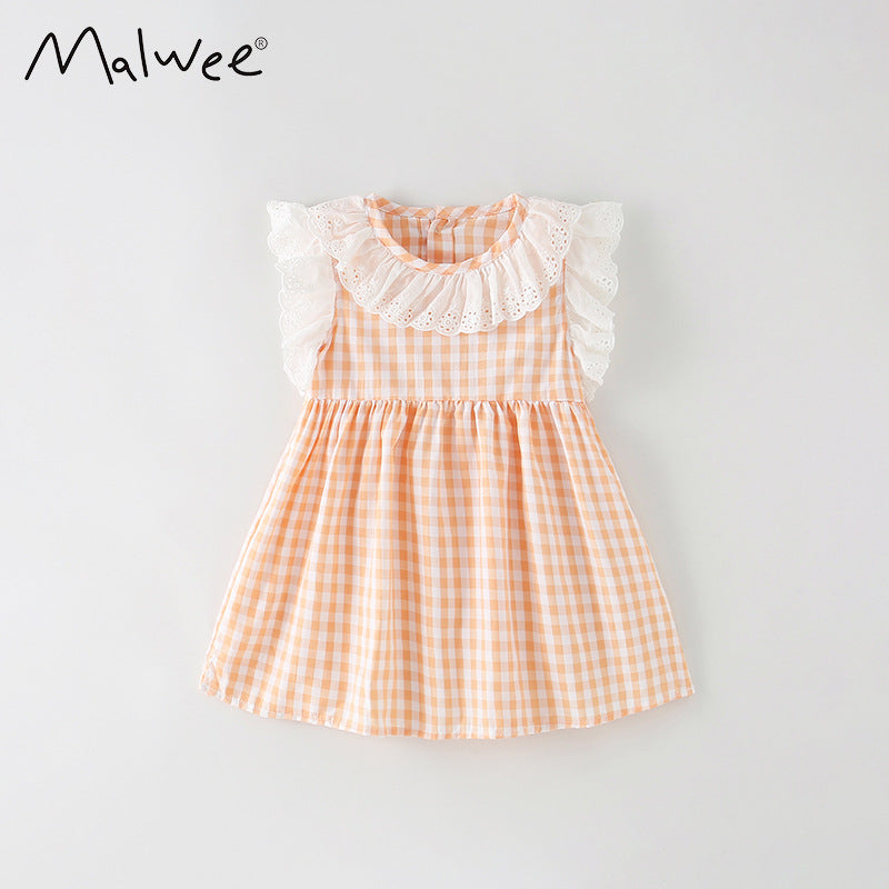 <Taiwan Pavilion> 8229DS-malwee summer European and American children's casual plaid dress 