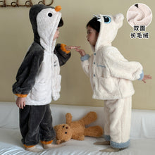 Load image into Gallery viewer, DJ250614TG-秋冬季企鵝加厚法蘭絨家居服兩件套裝
