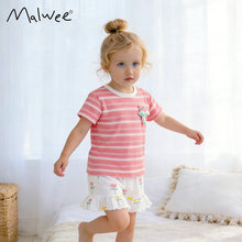 將圖片載入圖庫檢視器 111032TG-夏季條紋短袖兩件套裝
