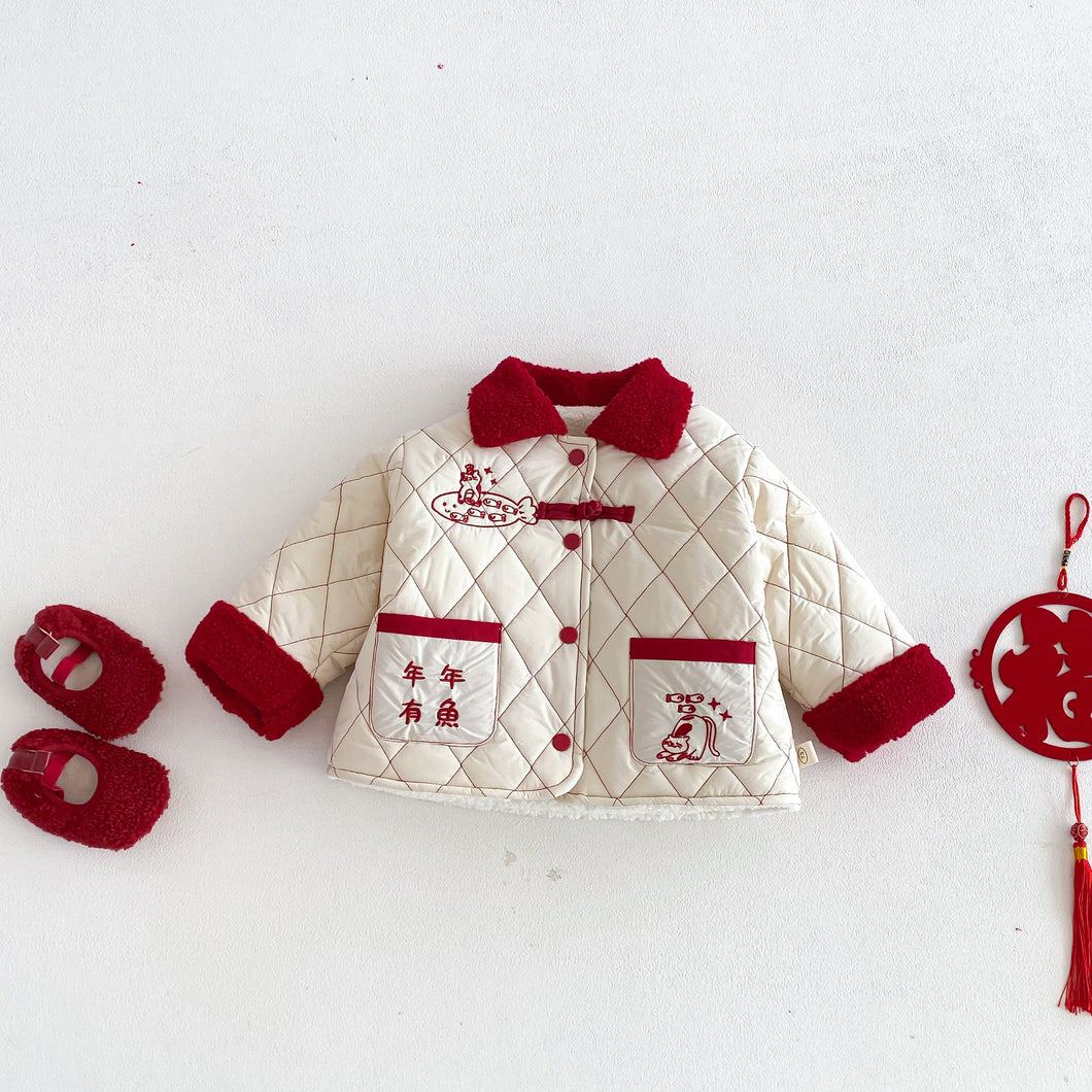 ZDW5663SE-冬季刺繡年年有魚加絨棉外套