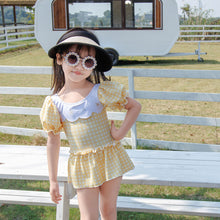 Load image into Gallery viewer, 7126LS-Baby Girls Cartoon Cute Plaid One-Piece Swimsuit + Swimming Cap 
