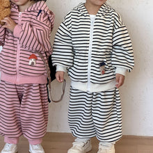 將圖片載入圖庫檢視器 CZ260891TG-條紋連帽運動休閒兩件套
