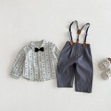 Load image into Gallery viewer, ZCY6094LS-春季條紋領結襯衫&amp;背帶褲
