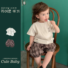 Load image into Gallery viewer, M627091TG-夏季｜純色上衣｜格紋短褲套裝
