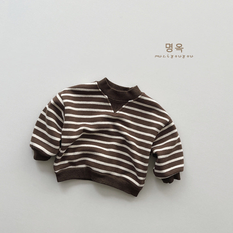 23157SE-Winter children's one-piece fleece striped casual top