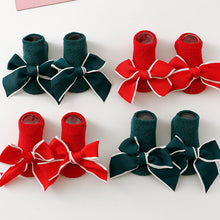 將圖片載入圖庫檢視器 S017-1AC-秋冬季寶寶聖誕蝴蝶結珊瑚絨學步防滑地板襪 (三雙起批)
