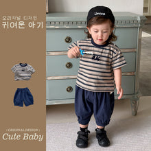 Load image into Gallery viewer, M627167TG-夏季｜條紋休閒｜短袖兩件套
