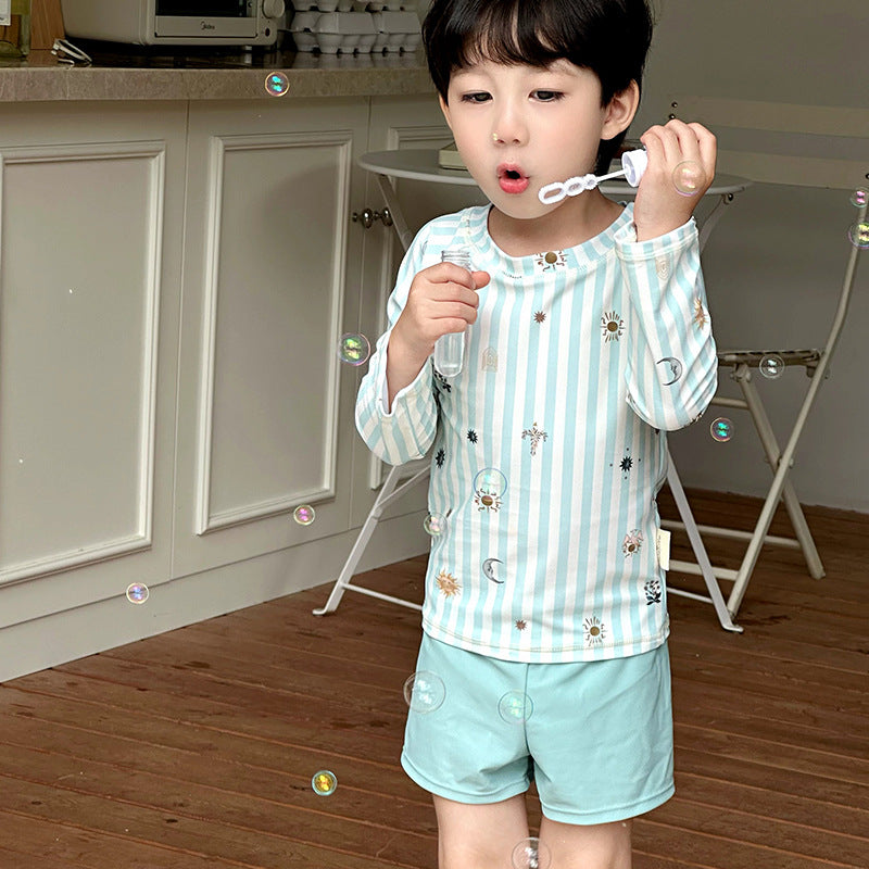 70906TG-夏款男女童長袖防曬分離式簡約速乾泳衣