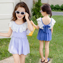 Load image into Gallery viewer, 25103LS-Summer children&#39;s back skirt one-piece swimsuit + swimming cap 
