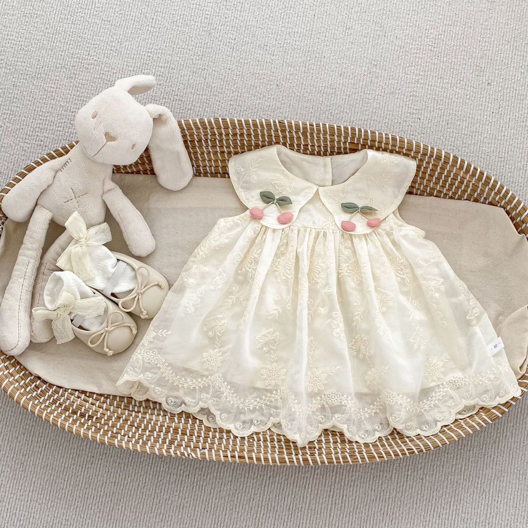 H10530DS-夏天花朵刺繡荷葉邊無袖洋裝