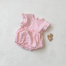 Load image into Gallery viewer, Y9551LS-Summer Girls&#39; Lotus Sleeve Plaid Bodysuit + Sun Hat 
