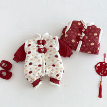 將圖片載入圖庫檢視器 ZDL5682LS-冬季嬰幼兒喜慶中國風拼色加絨連體衣
