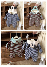 將圖片載入圖庫檢視器 ZDL5014LS冬季條紋加絨連身衣｜米粒絨爬服
