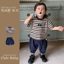 Load image into Gallery viewer, M627167TG-夏季｜條紋休閒｜短袖兩件套
