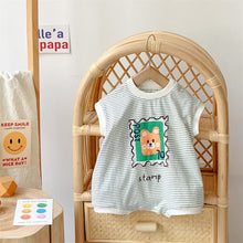 將圖片載入圖庫檢視器 2402281LS-夏季韓版卡通條紋短爬服
