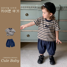 Load image into Gallery viewer, M627167TG-夏季｜條紋休閒｜短袖兩件套
