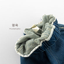 將圖片載入圖庫檢視器 25231PA-冬季韓版兒童抓絨口袋印花保暖牛仔長褲
