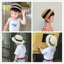 Load image into Gallery viewer, YX576AC-Summer bow flat top sun protection hat parent-child leisure straw hat 
