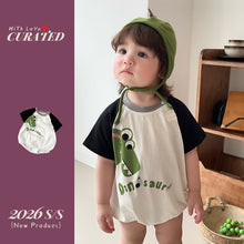 將圖片載入圖庫檢視器 622122LS-夏季｜恐龍插肩撞色｜男童短袖包屁衣
