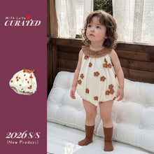 將圖片載入圖庫檢視器 624166LS-夏季｜立體花朵｜女童吊帶包屁三角哈衣

