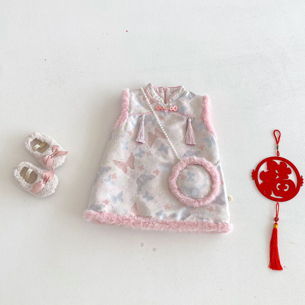 ZDQ5628LS-冬季復古中國風流蘇夾棉背心裙（含配飾) & 針織衣