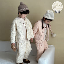 Load image into Gallery viewer, DZ250644TG-秋冬季韓版夾棉加絨開襟排扣兩件套裝
