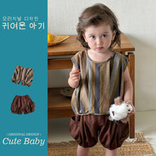 Load image into Gallery viewer, M627094TG-夏季｜棉麻條紋｜背心套裝
