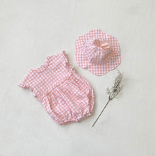 Load image into Gallery viewer, Y9551LS-Summer Girls&#39; Lotus Sleeve Plaid Bodysuit + Sun Hat 

