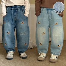 Load image into Gallery viewer, DK250689PA-秋冬季韓版抓絨狗狗刺繡牛仔長褲
