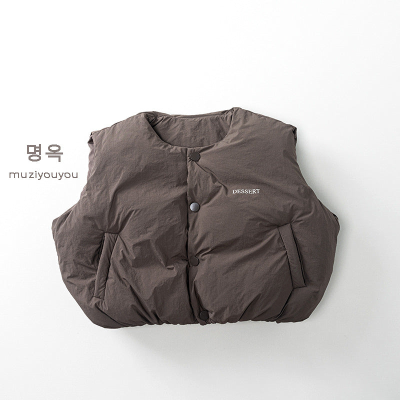 25218SE-冬季韓版澎澎夾棉排釦保暖背心