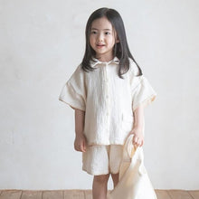 Load image into Gallery viewer, Y8537TG-Summer children&#39;s soft and breathable wrinkled cotton short-sleeved shorts two-piece suit 
