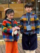 將圖片載入圖庫檢視器 2025D204SE-冬季韓版拼色格子加厚開襟排釦外套
