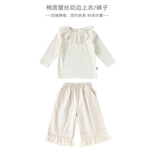 Load image into Gallery viewer, D25223TG-秋季女童花邊上衣&amp;
蕾絲長褲&amp;薰衣草色毛衣
