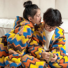 將圖片載入圖庫檢視器 2025D198TG-冬季韓版彩條連帽拉鍊可愛居家兩件套
