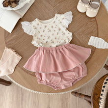 Load image into Gallery viewer, 51412SE-Summer Korean elastic floral ruffle sleeve vest top &amp; matching skirt 
