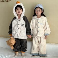 Load image into Gallery viewer, DJ250614TG-秋冬季企鵝加厚法蘭絨家居服兩件套裝

