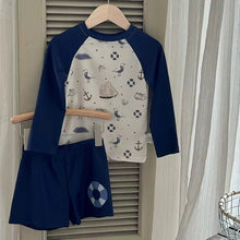 將圖片載入圖庫檢視器 61808LS-夏季兒童韓版簡約休閒分體泳衣套裝(送泳帽)
