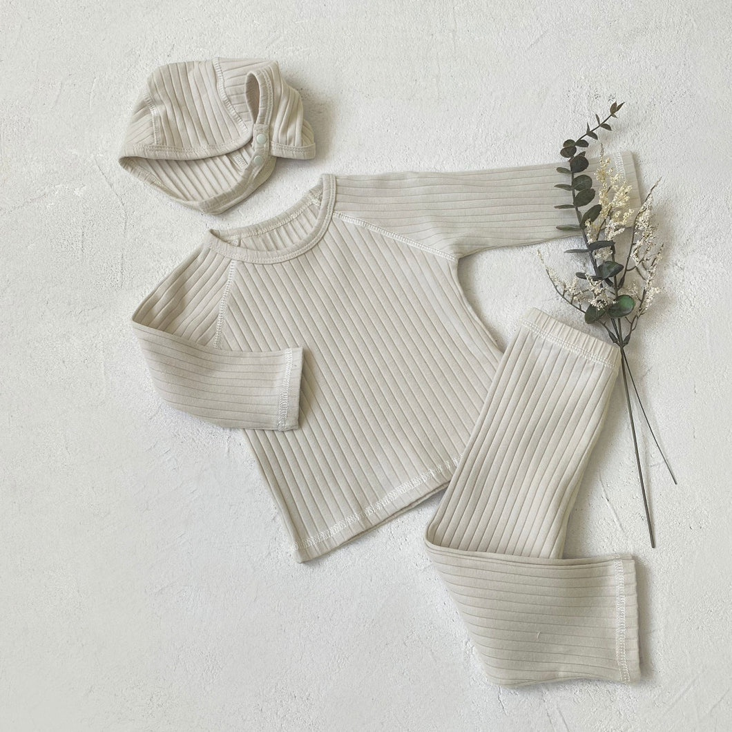 Y8434LS-Autumn A-type soft waxy cotton thick striped thick elastic top + pants + hat set 