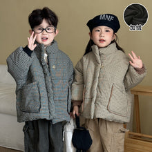 將圖片載入圖庫檢視器 DM250625SE-冬季格紋夾棉立領保暖棉服外套
