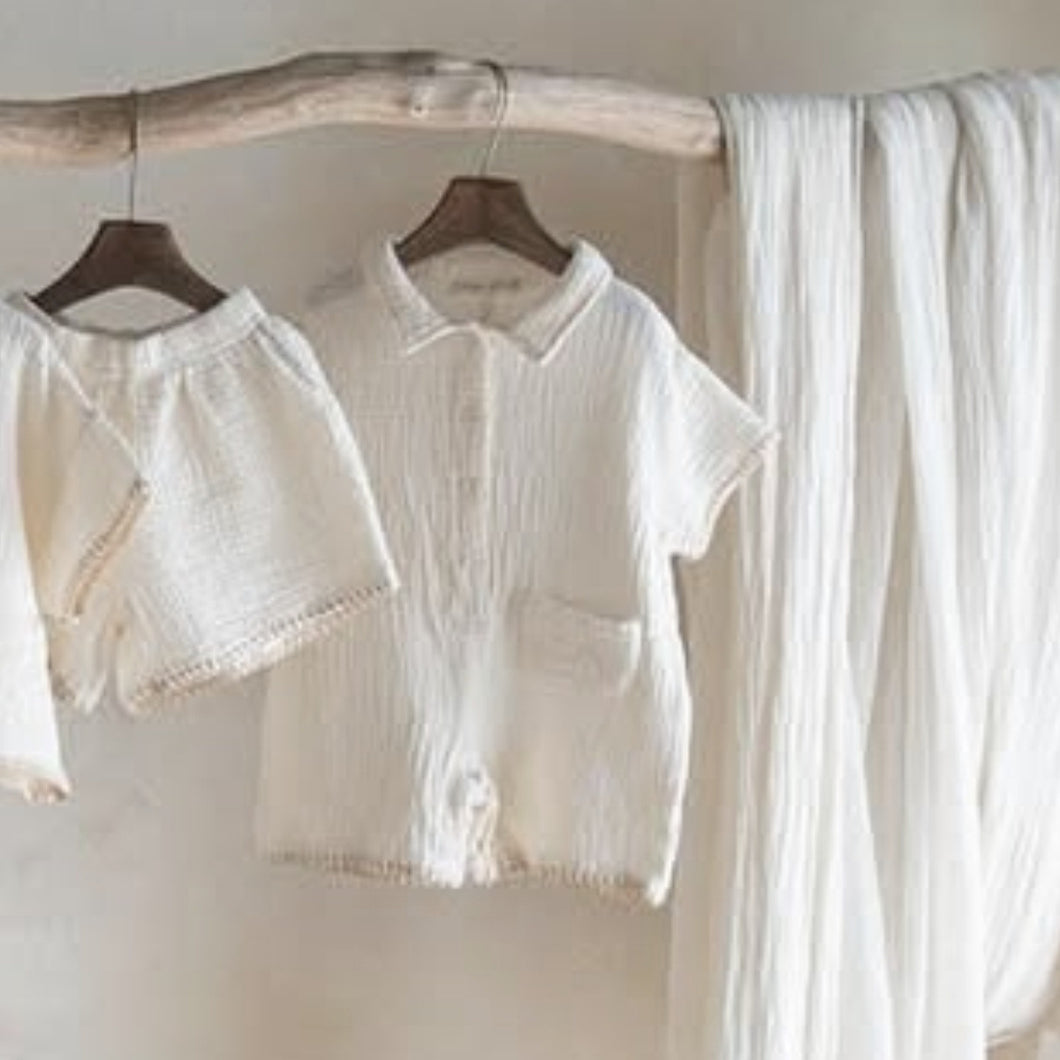Y9563LS-Summer pure cotton breathable soft waxy wrinkled cotton crawling clothes 