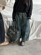 Load image into Gallery viewer, 25Q09PA-春季拼接寬鬆直筒牛仔長褲
