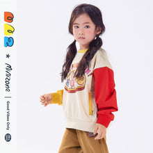 Load image into Gallery viewer, YM3502SE-Autumn and winter stitching sleeves terry loose contrast color round neck long sleeve top 
