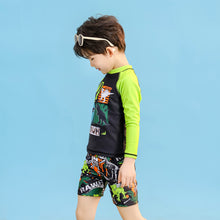 Load image into Gallery viewer, 1566TG-Children&#39;s long-sleeved sunscreen quick-drying dinosaur swimsuit + swimming cap 
