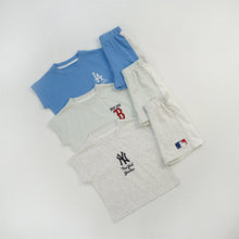 將圖片載入圖庫檢視器 626079TG-夏季｜MLB落肩拼色｜男童女童短袖套裝
