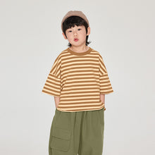 Load image into Gallery viewer, F054SE-夏日寬鬆條紋短袖上衣
